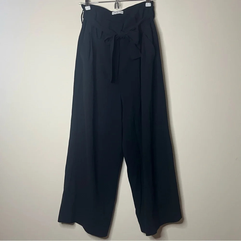 ARITZIA BABATON Linnea Belted Pleated Black Cropped Trousers Pants - Picture 3 of 10